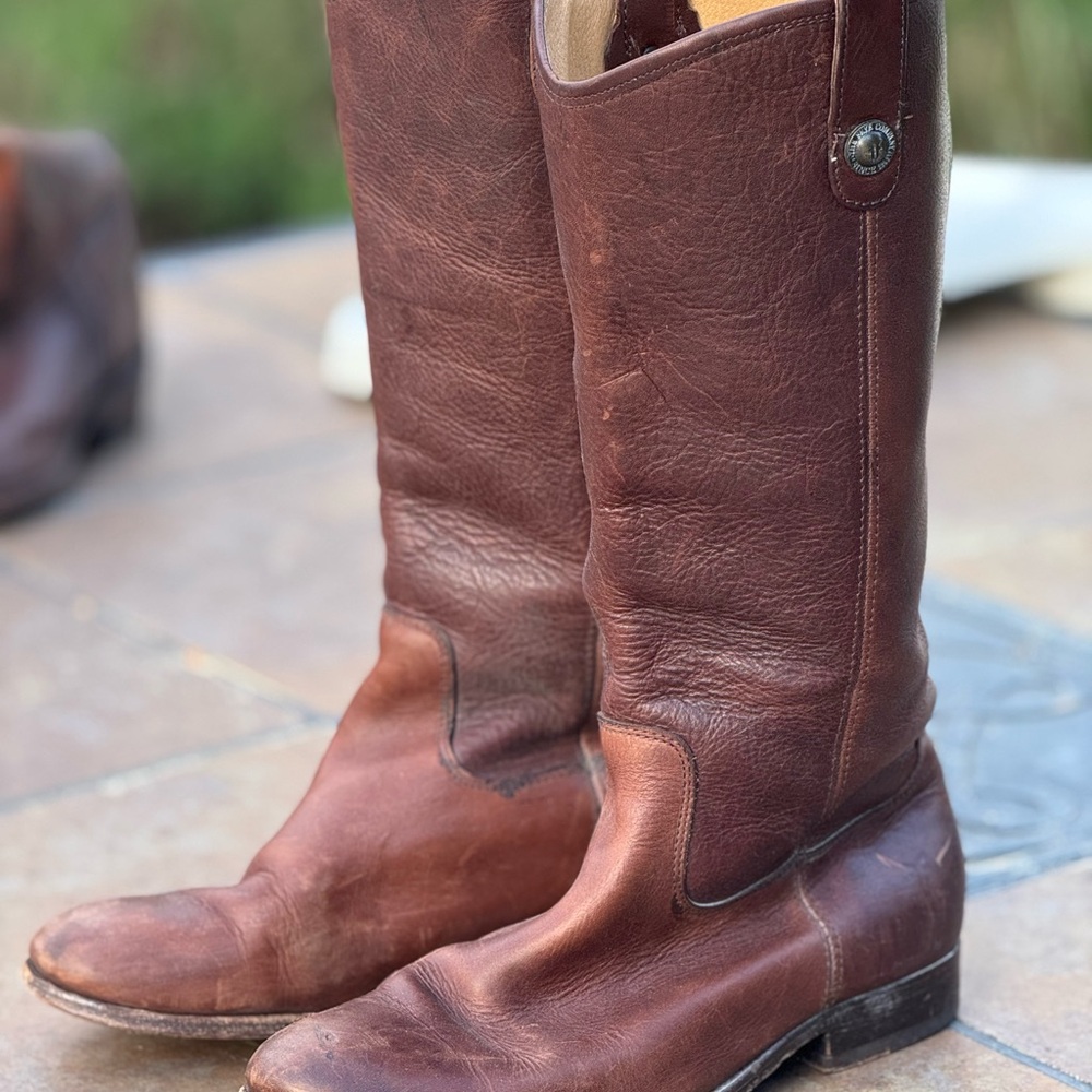 Frye Brown Boots with Vintage Leather - Melissa one button.